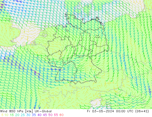 Wind 850 hPa UK-Global vr 03.05.2024 00 UTC