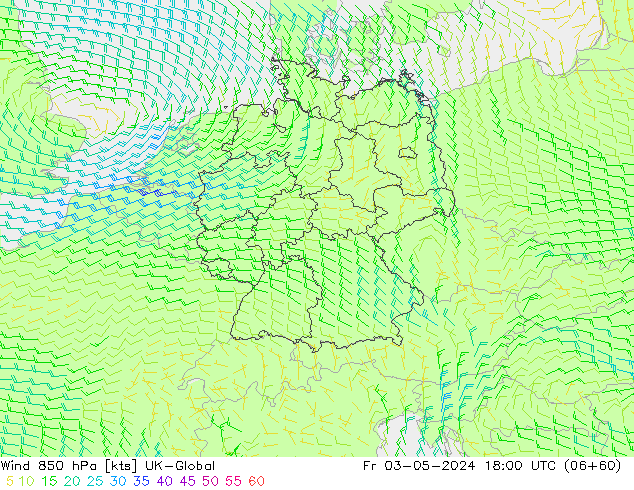 Wind 850 hPa UK-Global Fr 03.05.2024 18 UTC