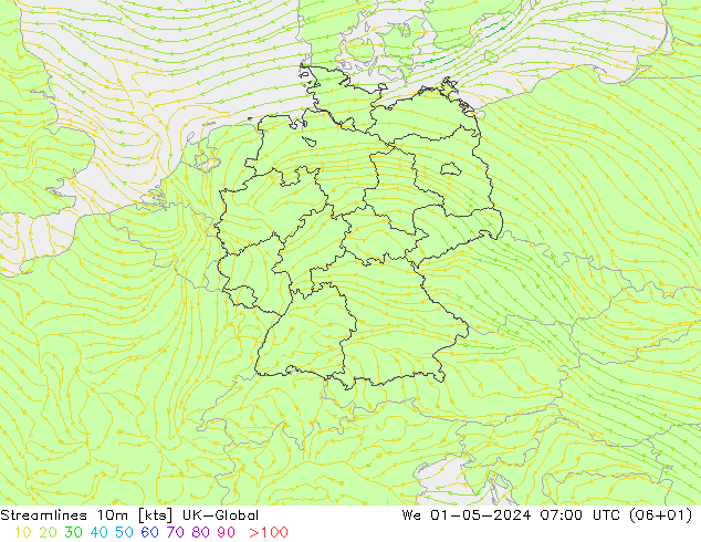 Streamlines 10m UK-Global We 01.05.2024 07 UTC