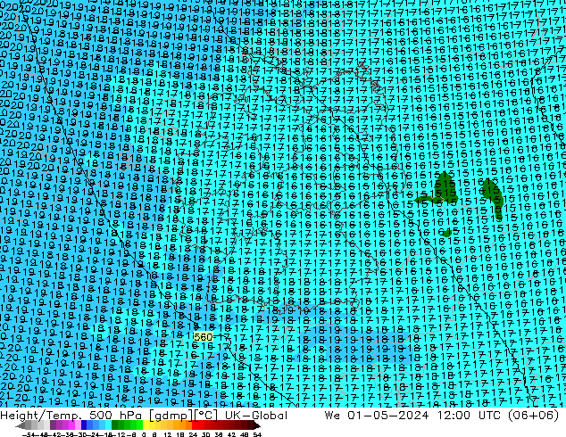 Height/Temp. 500 hPa UK-Global 星期三 01.05.2024 12 UTC