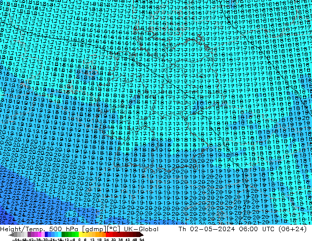 Height/Temp. 500 hPa UK-Global czw. 02.05.2024 06 UTC