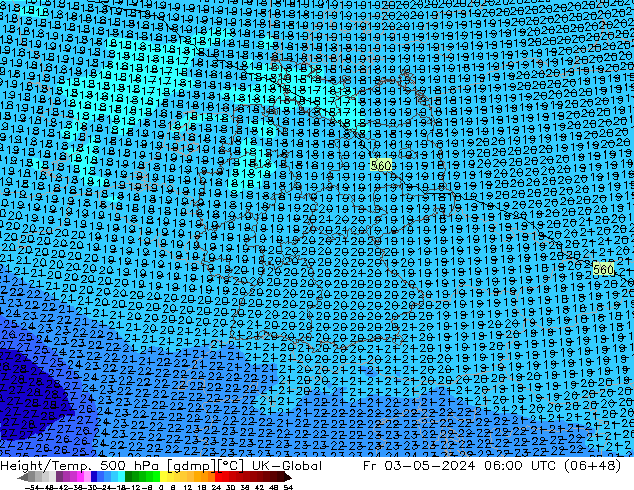 Hoogte/Temp. 500 hPa UK-Global vr 03.05.2024 06 UTC