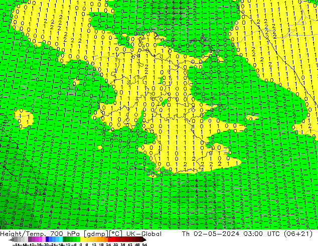 Height/Temp. 700 hPa UK-Global Th 02.05.2024 03 UTC