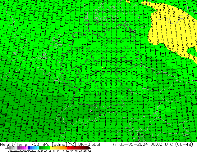 Height/Temp. 700 hPa UK-Global Fr 03.05.2024 06 UTC