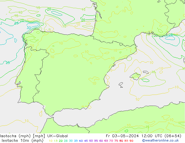 Isotachs (mph) UK-Global Fr 03.05.2024 12 UTC