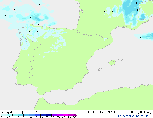 Precipitation UK-Global Th 02.05.2024 18 UTC