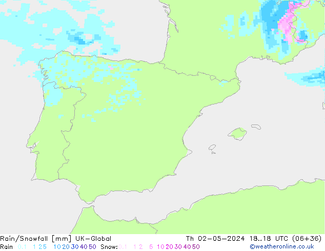 Rain/Snowfall UK-Global  02.05.2024 18 UTC