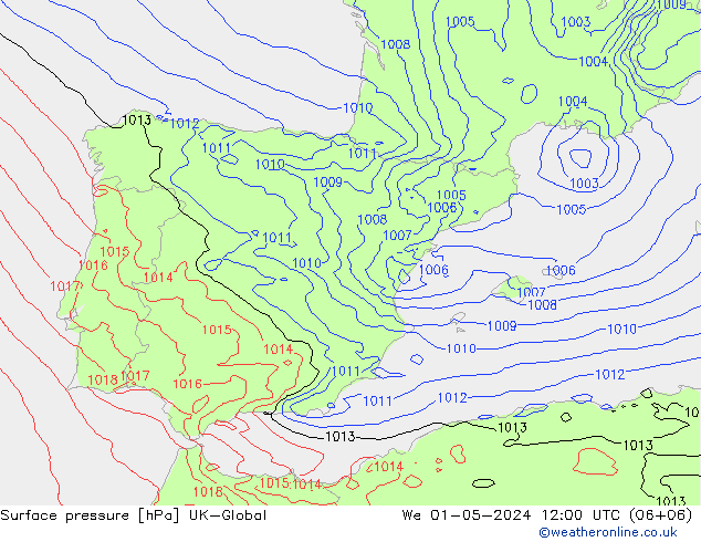 Surface pressure UK-Global We 01.05.2024 12 UTC