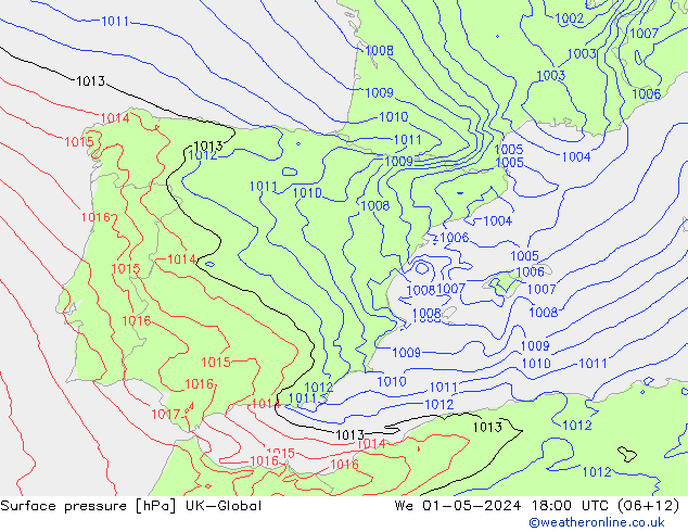 приземное давление UK-Global ср 01.05.2024 18 UTC