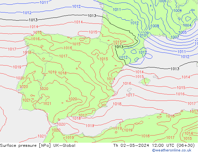 Surface pressure UK-Global Th 02.05.2024 12 UTC