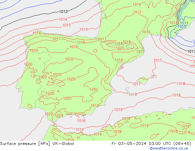 Atmosférický tlak UK-Global Pá 03.05.2024 03 UTC