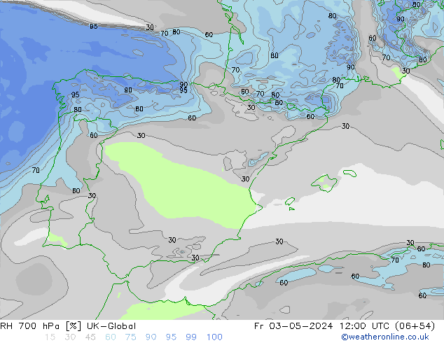 RH 700 hPa UK-Global Fr 03.05.2024 12 UTC