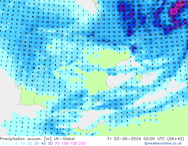 Precipitation accum. UK-Global Fr 03.05.2024 00 UTC