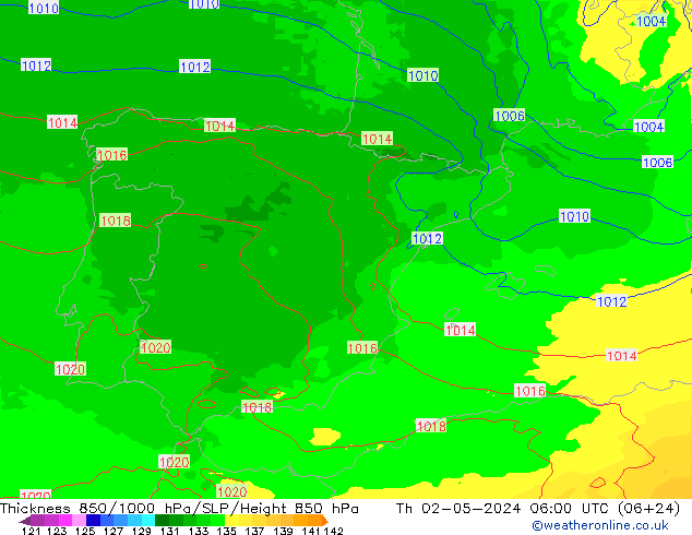 Thck 850-1000 hPa UK-Global jeu 02.05.2024 06 UTC