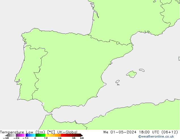 Temperature Low (2m) UK-Global We 01.05.2024 18 UTC