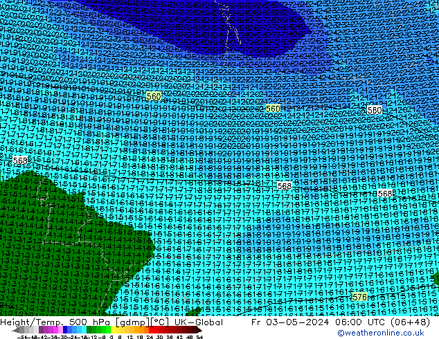 Geop./Temp. 500 hPa UK-Global vie 03.05.2024 06 UTC