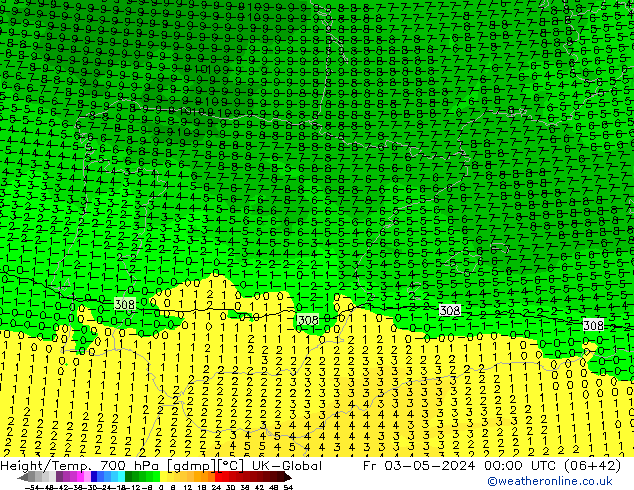 Hoogte/Temp. 700 hPa UK-Global vr 03.05.2024 00 UTC