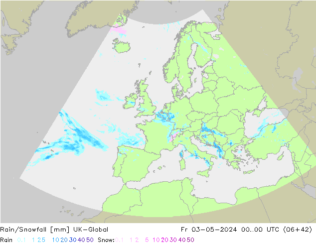 Rain/Snowfall UK-Global пт 03.05.2024 00 UTC