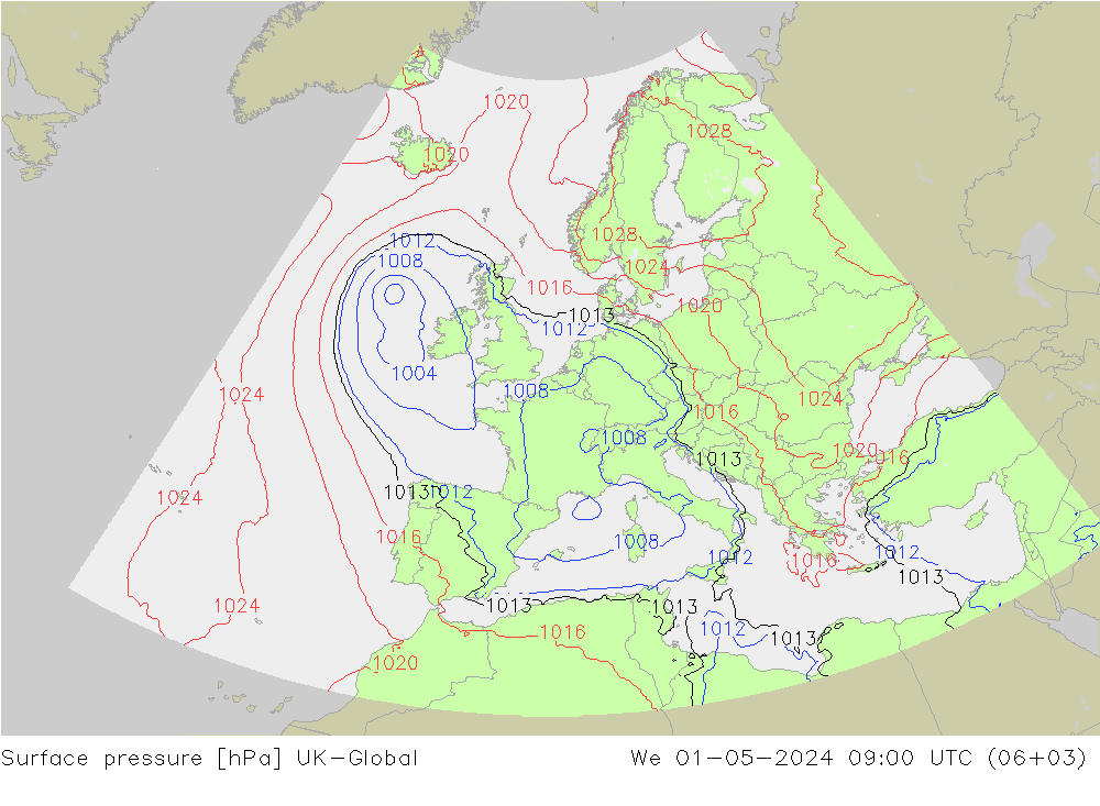 Luchtdruk (Grond) UK-Global wo 01.05.2024 09 UTC