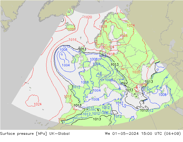 Surface pressure UK-Global We 01.05.2024 15 UTC