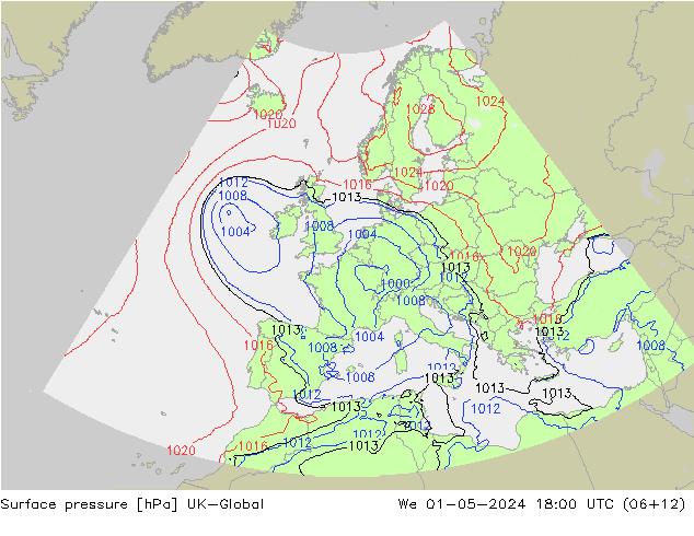 Atmosférický tlak UK-Global St 01.05.2024 18 UTC