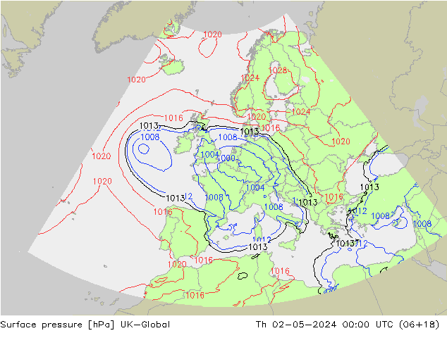 приземное давление UK-Global чт 02.05.2024 00 UTC