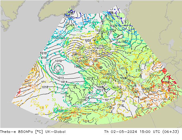 Theta-e 850hPa UK-Global jeu 02.05.2024 15 UTC