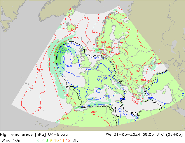 Izotacha UK-Global śro. 01.05.2024 09 UTC