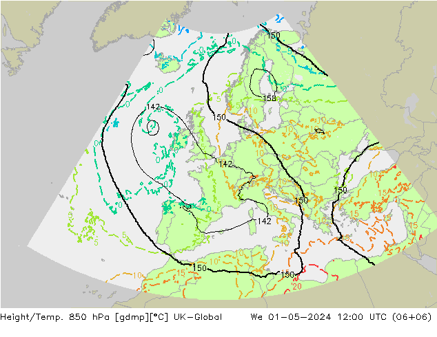 Yükseklik/Sıc. 850 hPa UK-Global Çar 01.05.2024 12 UTC