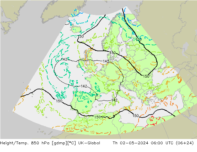 Height/Temp. 850 гПа UK-Global чт 02.05.2024 06 UTC