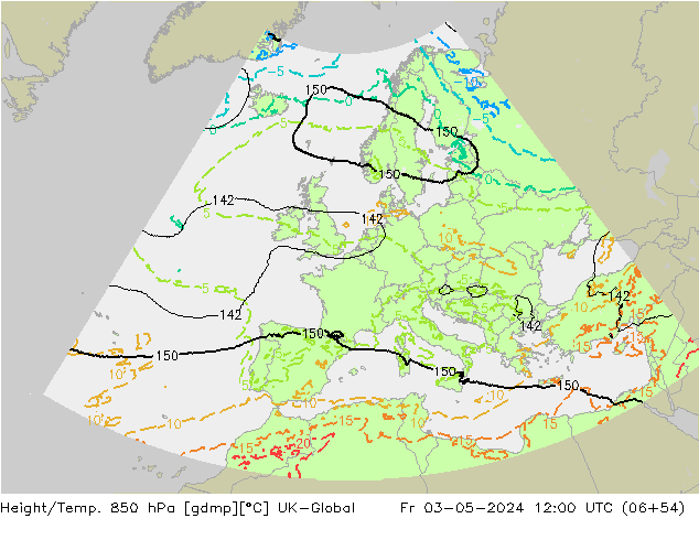 Height/Temp. 850 гПа UK-Global пт 03.05.2024 12 UTC