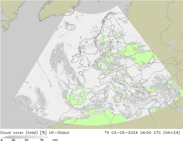 Nuages (total) UK-Global jeu 02.05.2024 06 UTC