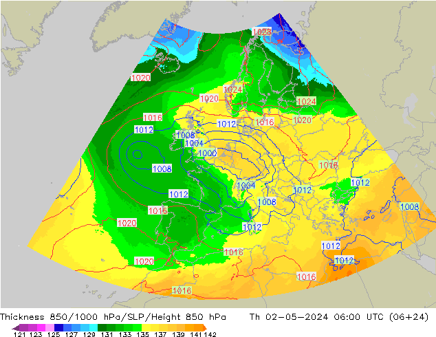 850-1000 hPa Kalınlığı UK-Global Per 02.05.2024 06 UTC