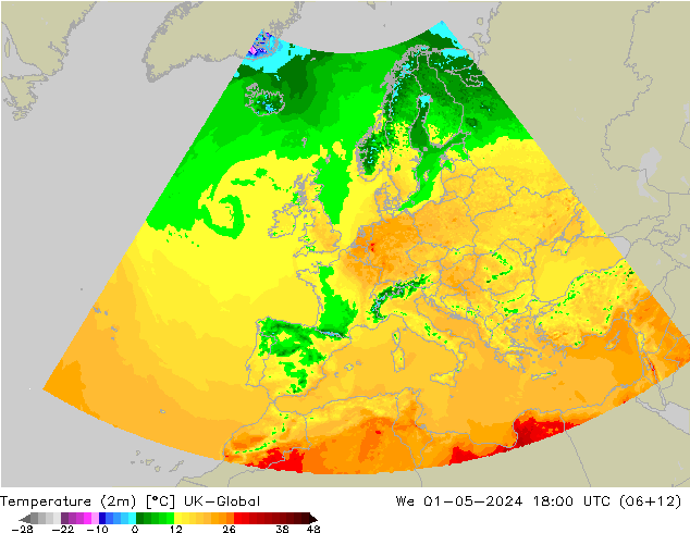 Temperature (2m) UK-Global We 01.05.2024 18 UTC