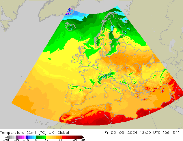 température (2m) UK-Global ven 03.05.2024 12 UTC