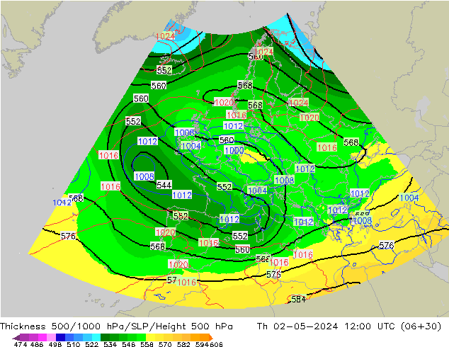 Thck 500-1000hPa UK-Global Th 02.05.2024 12 UTC