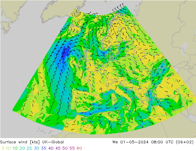 Bodenwind UK-Global Mi 01.05.2024 08 UTC