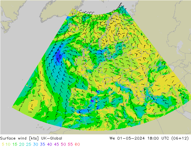 Surface wind UK-Global St 01.05.2024 18 UTC