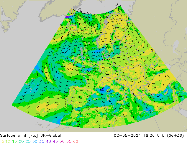 Surface wind UK-Global Th 02.05.2024 18 UTC