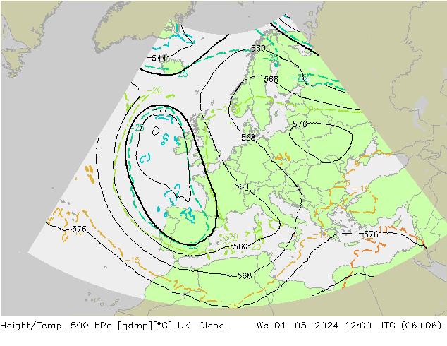 Height/Temp. 500 hPa UK-Global Mi 01.05.2024 12 UTC