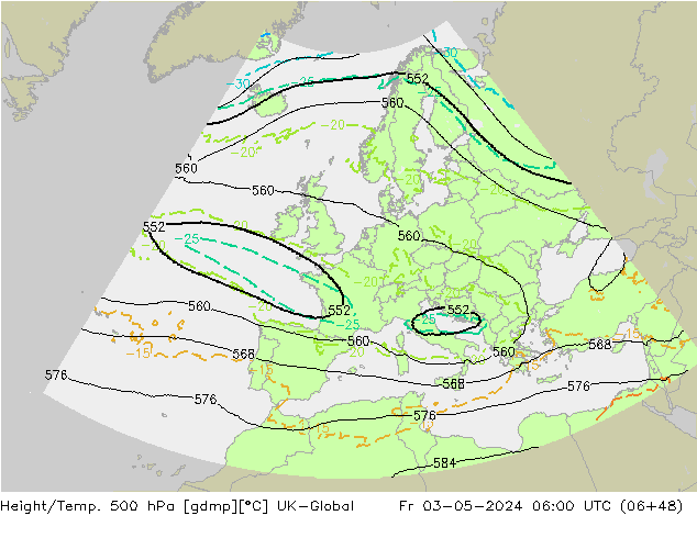 Height/Temp. 500 hPa UK-Global  03.05.2024 06 UTC