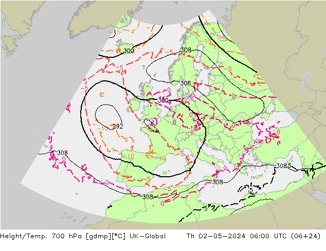 Height/Temp. 700 hPa UK-Global Do 02.05.2024 06 UTC