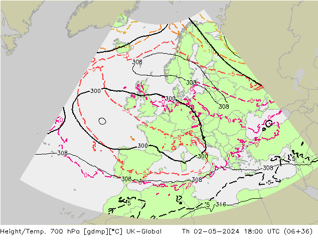 Yükseklik/Sıc. 700 hPa UK-Global Per 02.05.2024 18 UTC