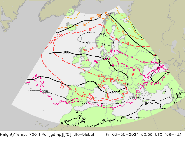 Height/Temp. 700 hPa UK-Global pt. 03.05.2024 00 UTC
