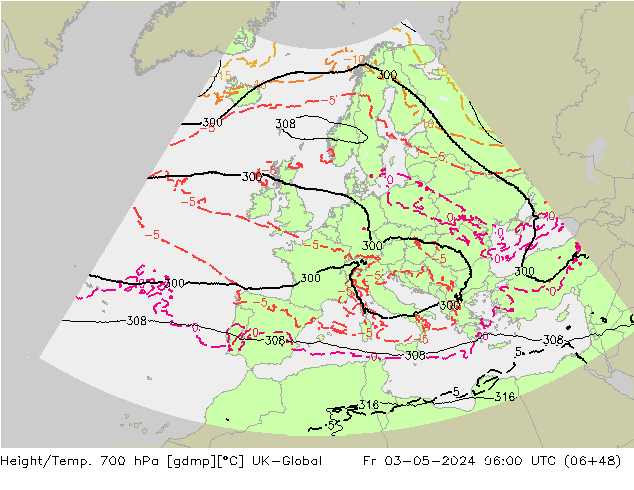 Hoogte/Temp. 700 hPa UK-Global vr 03.05.2024 06 UTC