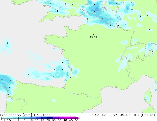 Precipitation UK-Global Fr 03.05.2024 06 UTC