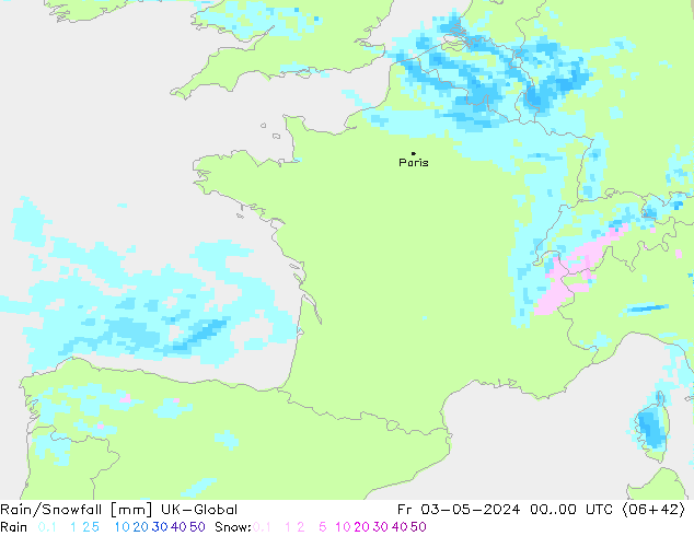 Rain/Snowfall UK-Global Fr 03.05.2024 00 UTC