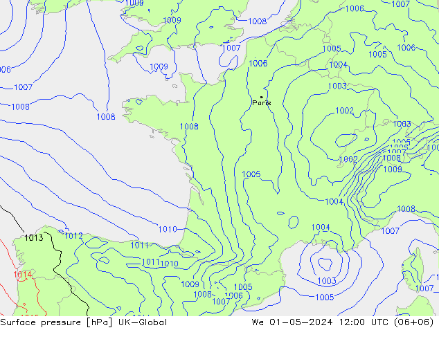 Surface pressure UK-Global We 01.05.2024 12 UTC