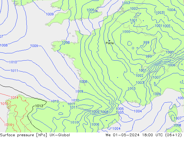 Surface pressure UK-Global We 01.05.2024 18 UTC