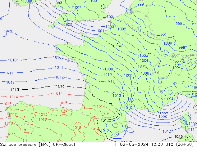 приземное давление UK-Global чт 02.05.2024 12 UTC